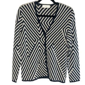 GISPA made in Italy Wool Blend Cardigan Black & Grey Geometric Size Small